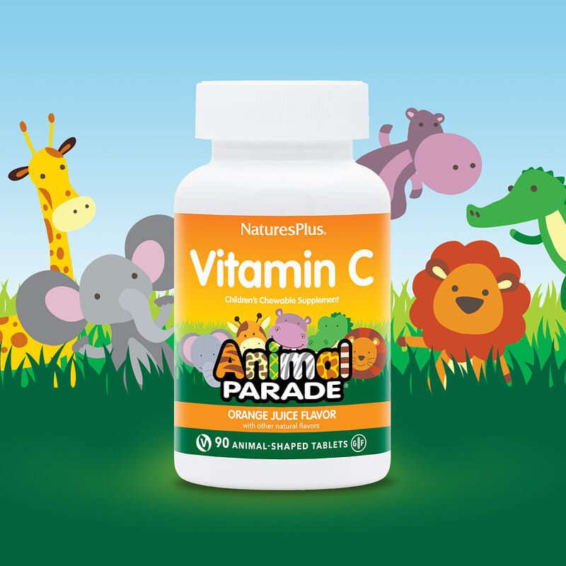 NaturesPlus, Source of Life, Animal Parade, Vitamin C, Orange Juice, 90 Animal-Shaped Tablets