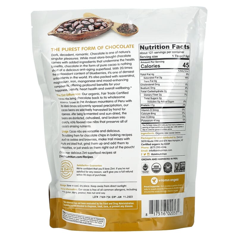 Zint, Raw Organic Cacao Nibs, 32 oz (907 g)
