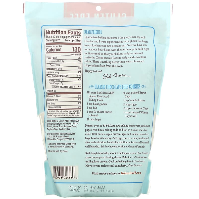 Bob's Red Mill, 1 to 1 Baking Flour, Gluten Free, 22 oz (624 g)