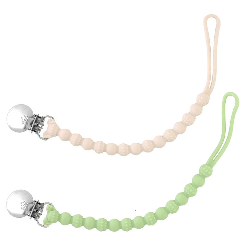 RaZbaby, RaZzies Pacifier Holder, 0m+, Green/Beige, 2 Holders