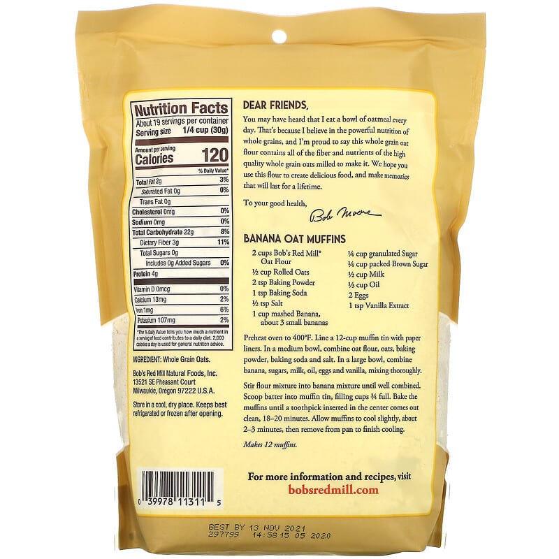 Bob's Red Mill, Oat Flour, Whole Grain, 20 oz (567 g)