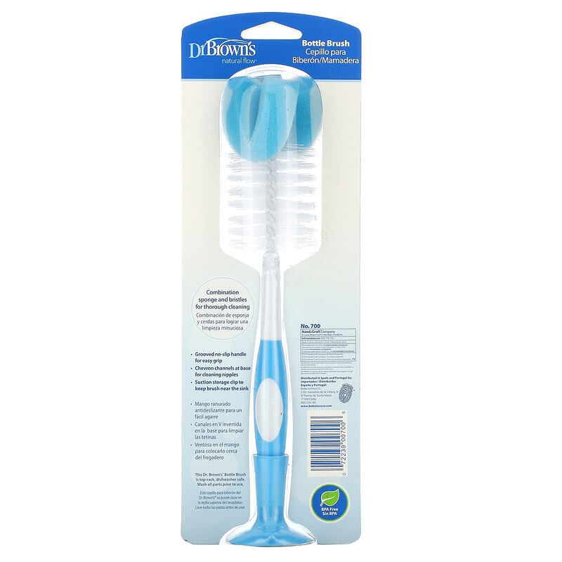 Dr. Brown's, Natural Flow Bottle Brush with Sponge and Bristles, Blue, 1 Brush