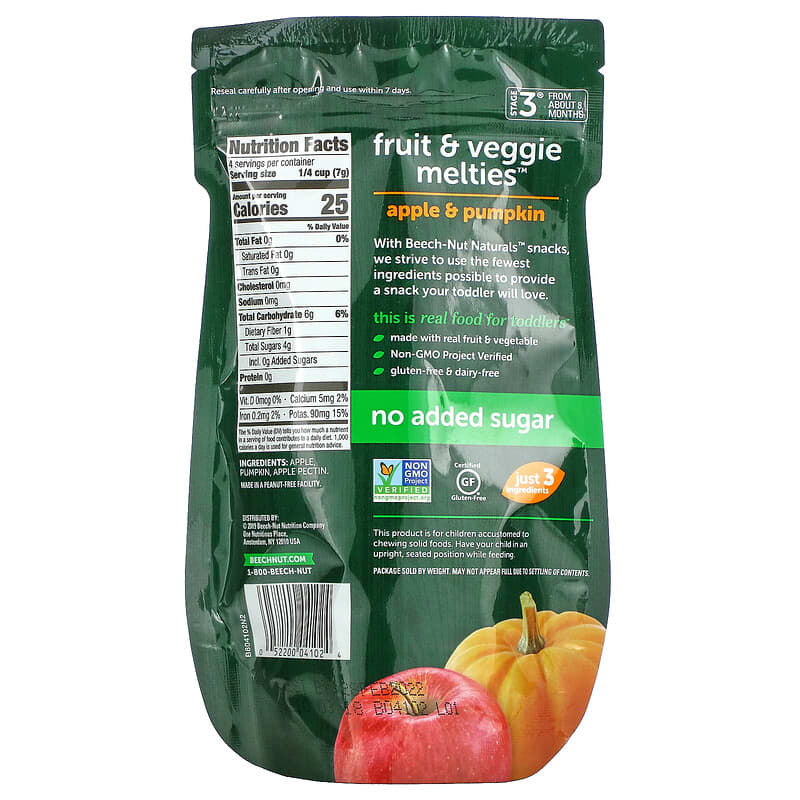 Beech-Nut, Naturals, Fruit & Veggie Melties, 8+ Months, Apple & Pumpkin, 1 oz (28 g)