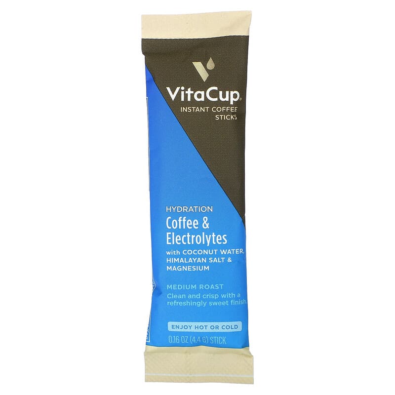 VitaCup, Hydration, Coffee & Electrolytes Instant Coffee, Medium Roast, 18 Single-Serve Sticks, 0.16 oz (4.4 g) Each