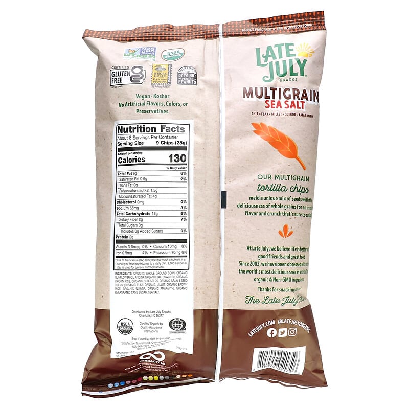 Late July, Snacks, Tortilla Chips, Multigrain Sea Salt, 7.5 oz (212 g)