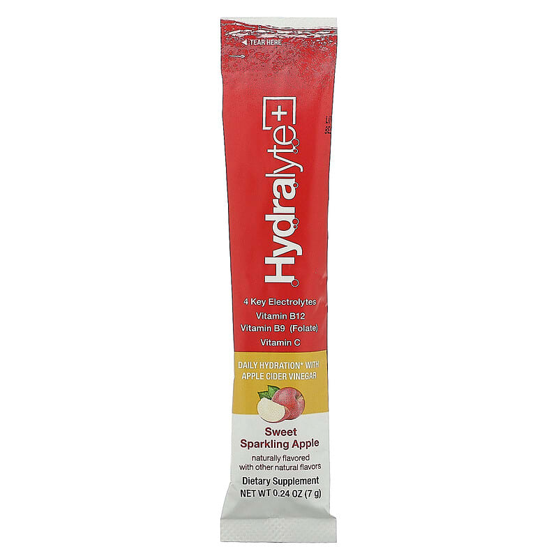 Hydralyte, Hydralyte Plus+, Fizzy Electrolyte Powder, Sweet Sparkling Apple, 30 Packets, 0.24 oz (7 g) Each