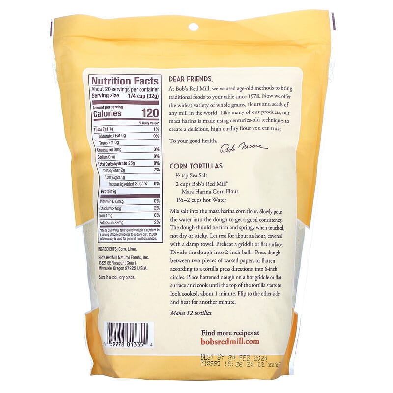 Bob's Red Mill, Golden Corn Flour, Masa Harina, 22 oz (624 g)