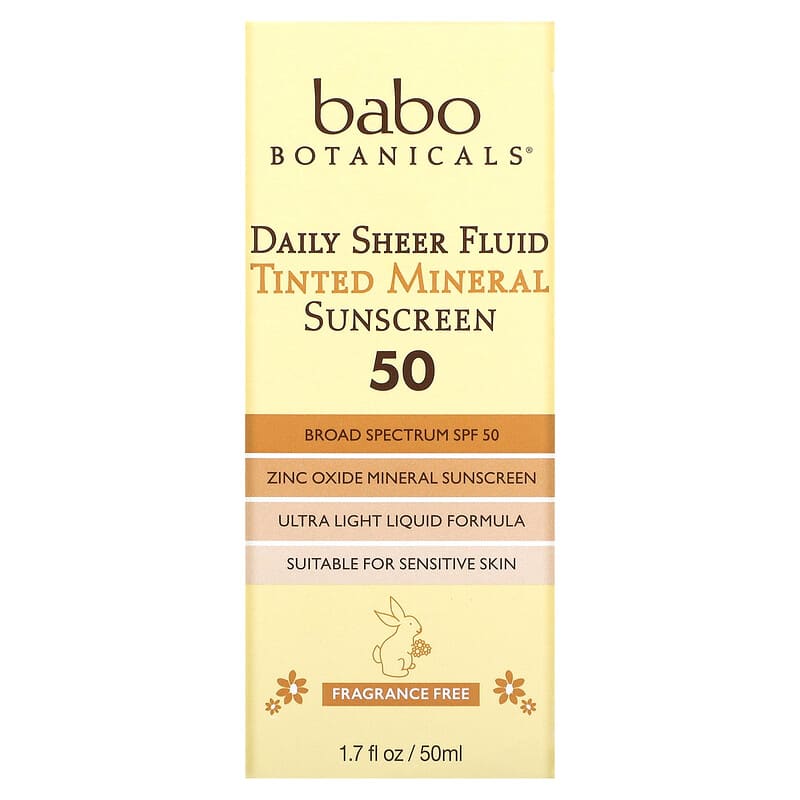 Babo Botanicals, Daily Sheer Fluid Tinted Mineral Sunscreen 50, Fragrance Free, 1.7 fl oz (50 ml)