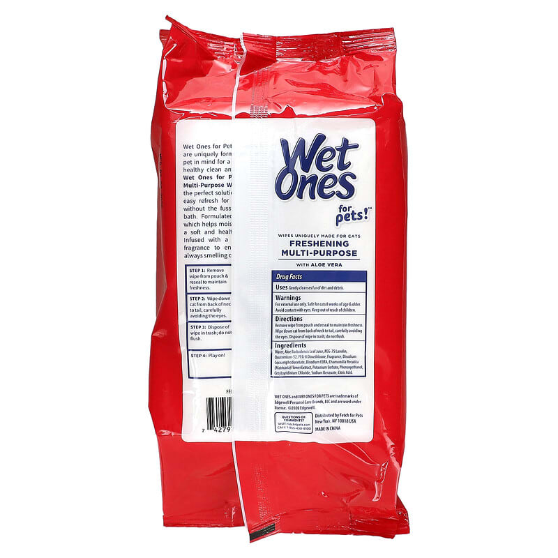 Wet Ones, Freshening Multi-Purpose with Aloe Vera Wipes, For Cats, Fresh Scent, 100 Wipes