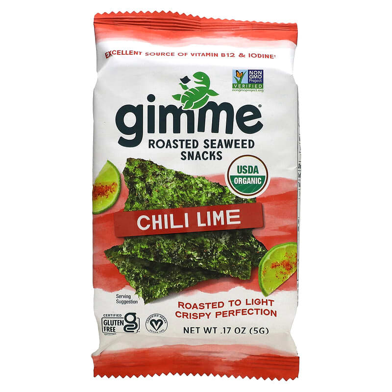 gimMe, Roasted Seaweed Snacks, Chili Lime, 6 Pack, 0.17 oz (5 g) Each