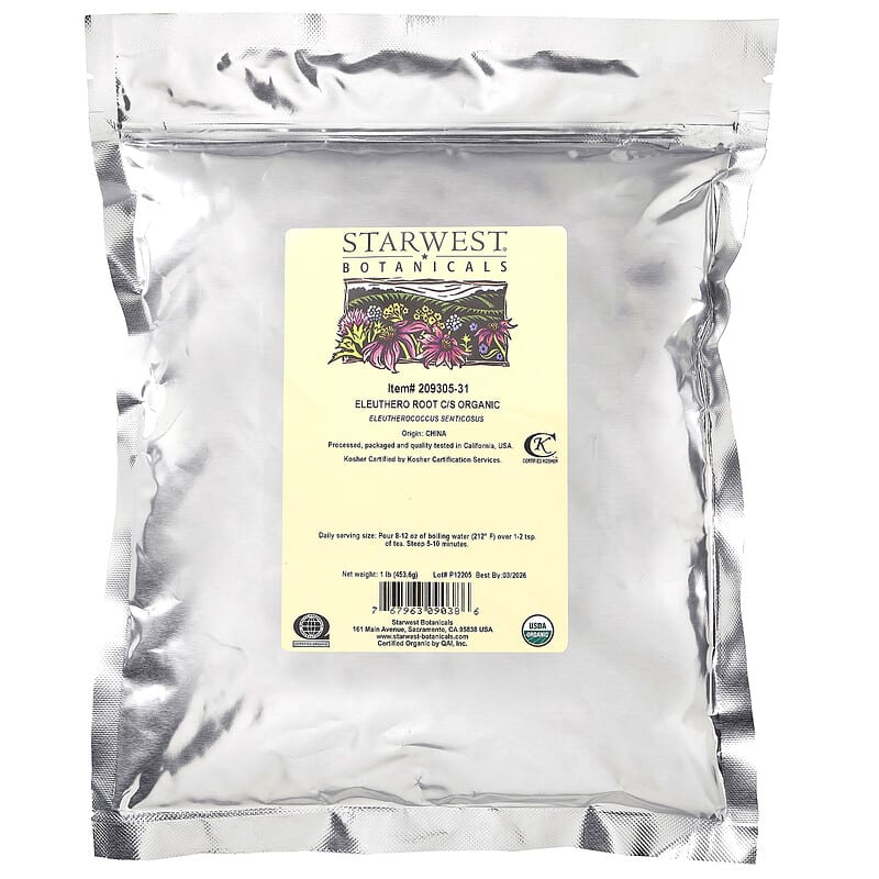 Starwest Botanicals, Organic Eleuthero Root, Cut & Shifted, 1 lb (453.6 g)