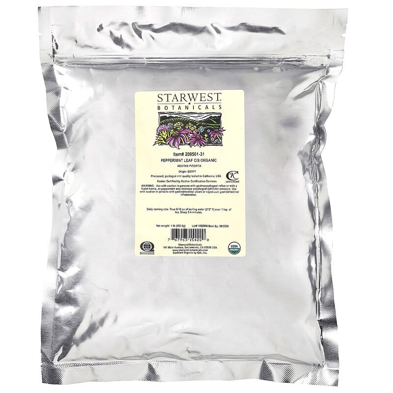 Starwest Botanicals, Organic Peppermint Leaf, Cut & Shifted, 1 lb (453.6 g)