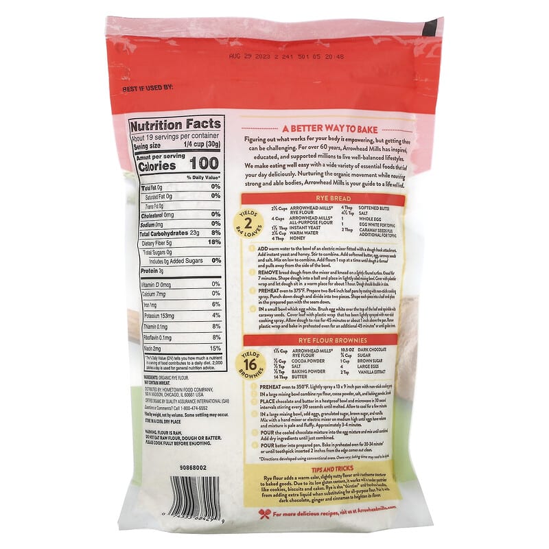 Arrowhead Mills, Organic Rye Flour, 20 oz (567 g)