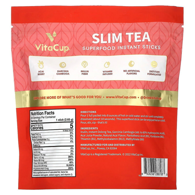 VitaCup, Slim Tea, Superfood Instant Sticks, Oolong Tea, 24 On-The-Go Sticks, 0.09 oz (2.65 g) Each