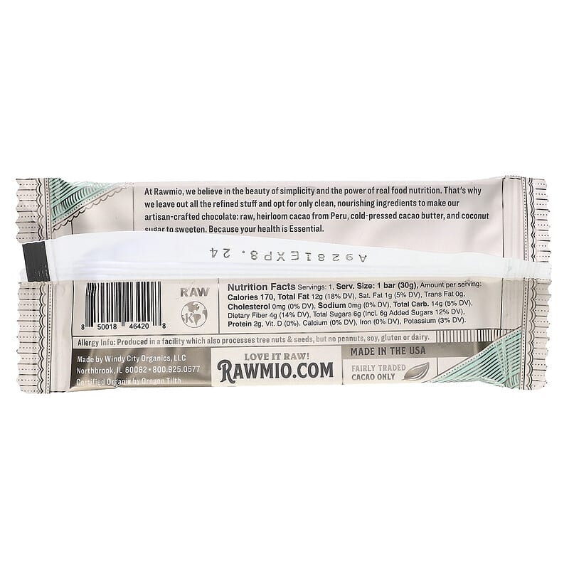 Rawmio, Essential Bar, Organic Raw Chocolate, 70% Cacao, Original, 1.1 oz (30 g)