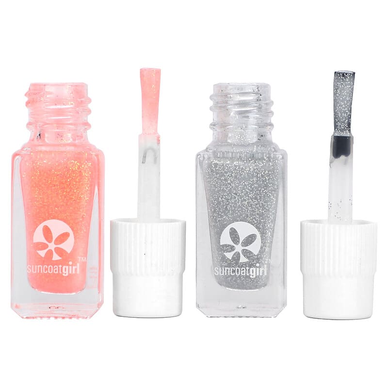 SuncoatGirl, Buddies Nail Polish Duo Set, Silver and Coral Glitter, 2 Piece Set