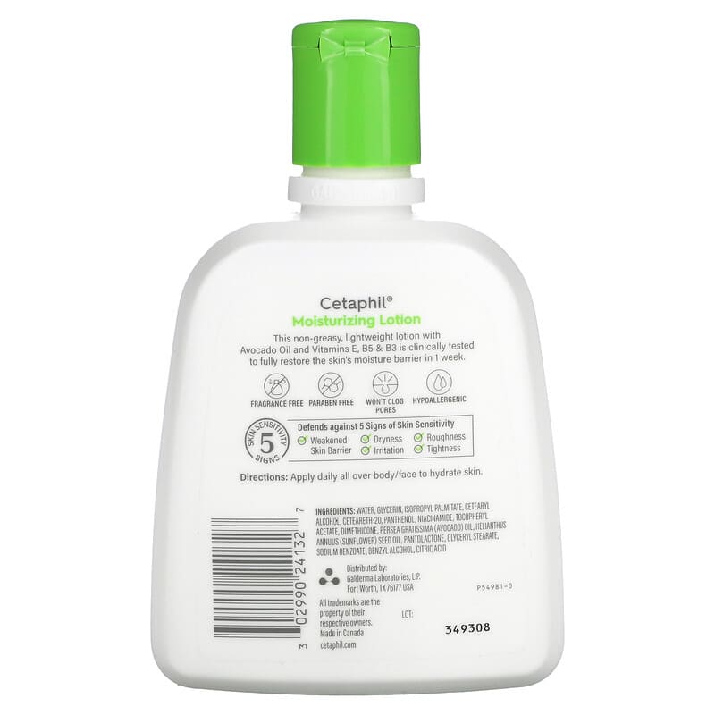 Cetaphil, Moisturizing Lotion, Dry To Normal, Sensitive Skin, Avocado Oil & Essential Vitamins B5 & B3, 8 fl oz (237 ml)