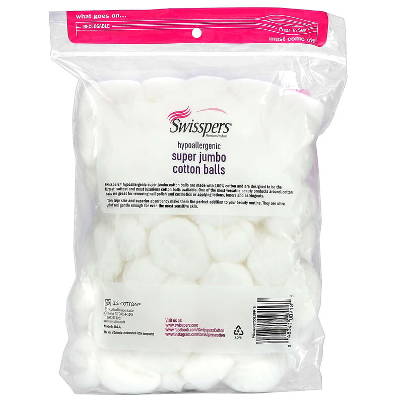 Swisspers, Super Jumbo Cotton Balls, 70 Count