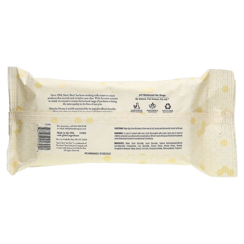 Burt's Bees, Manuka Honey Multipurpose Wipes with Kelp, For Dogs, Milk & Honey, 50 Wipes