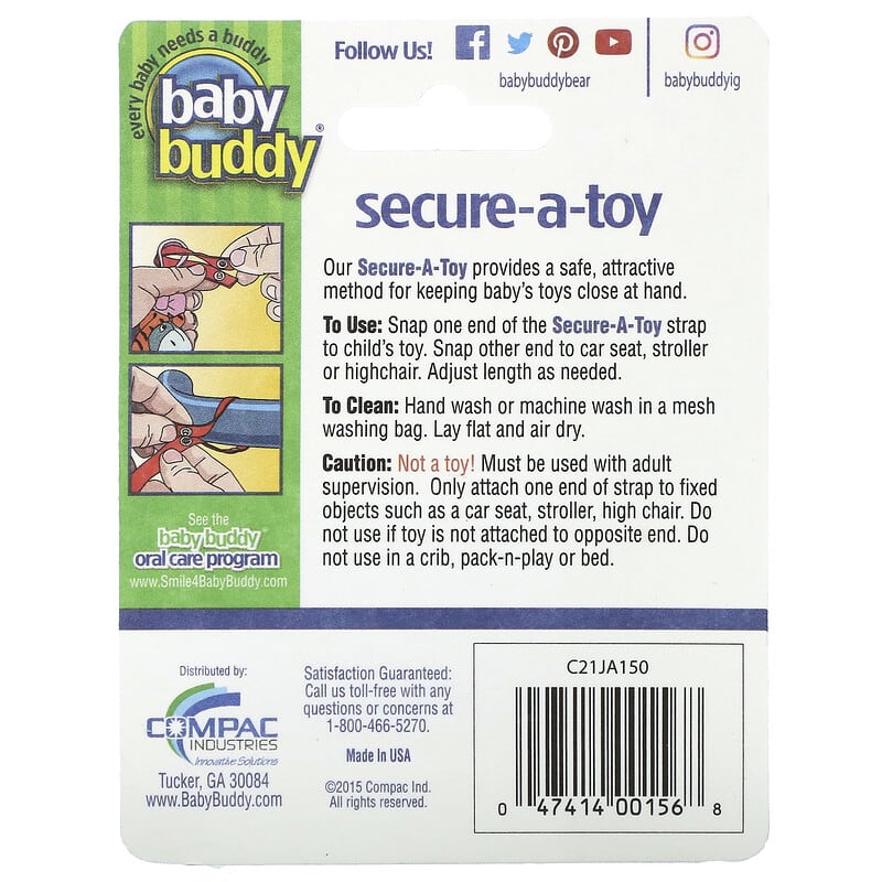 Baby Buddy, Secure-A-Toy, 4+ Months, Deep Blue & Sky Blue, 2 Straps