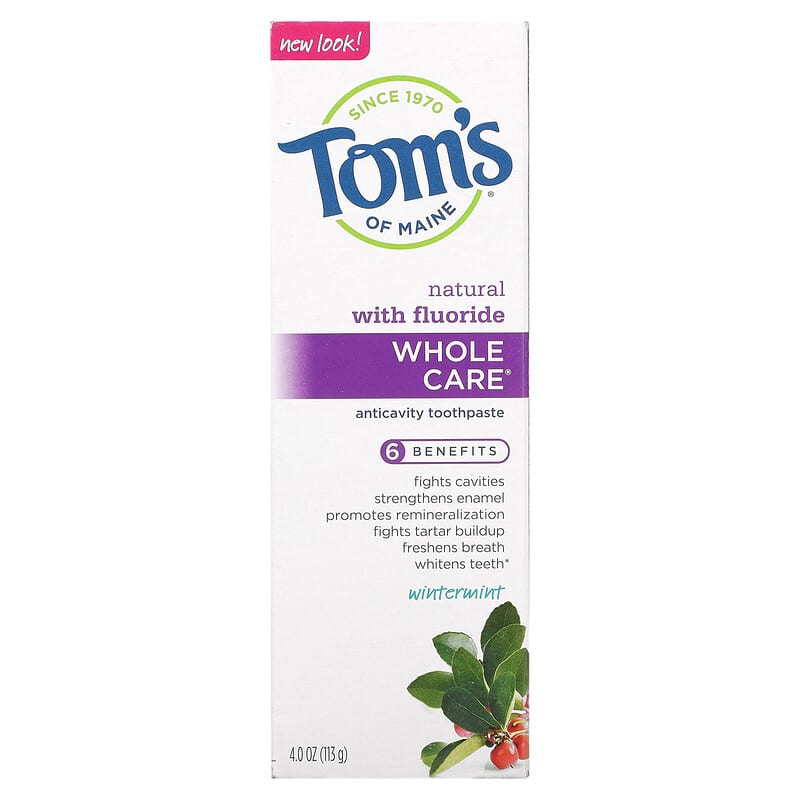 Tom's of Maine, Whole Care, Natural Anticavity Toothpaste with Fluoride, Wintermint, 4 oz (113 g)