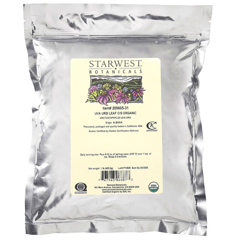 Starwest Botanicals, Organic Uva Ursi Leaf, Cut & Shifted, 1 lb (453.6 g)