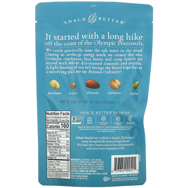 Sahale Snacks, Snack Mix, Sea Salt Bean + Nut, 4 oz (113 g)