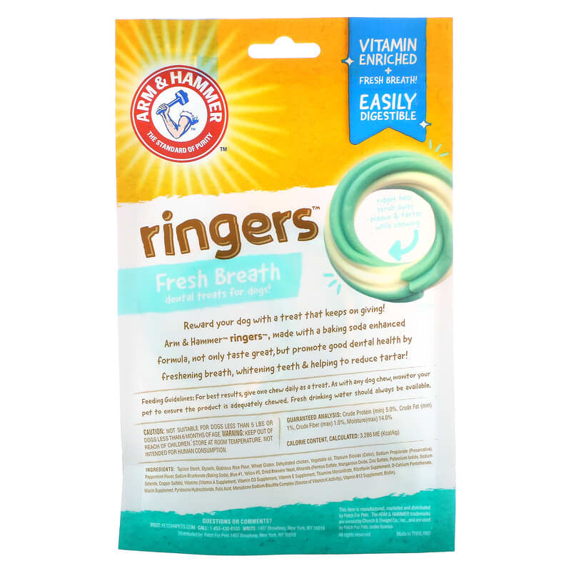 Arm & Hammer, Ringers, Fresh Breath Dental Treats For Dogs, Medium, Mint, 5 Pieces