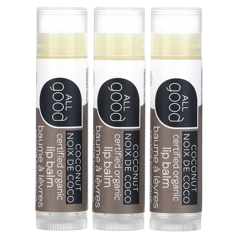 All Good Products, Organic Lip Balm, Coconut, 3 Pack, 0.15 oz (4.2 g) Each