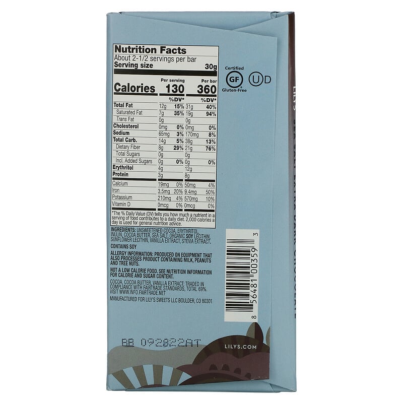 Lily's Sweets, Dark Chocolate Bar, Sea Salt, 70% Cocoa, 2.8 oz (80 g)