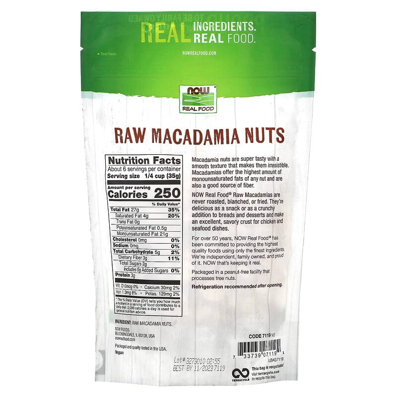 NOW Foods, Real Food, Raw Macadamia Nuts, Unsalted, 8 oz (227 g)