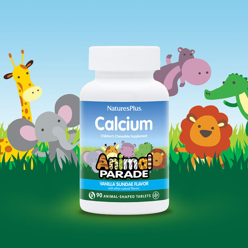 NaturesPlus, Animal Parade, Calcium, Children's Chewable Supplement, Vanilla Sundae, 90 Animal-Shaped Tablets