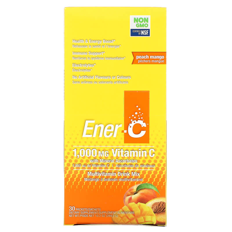 Ener-C, Vitamin C, Multivitamin Drink Mix, Peach Mango, 1,000 mg, 30 Packets, 0.3 oz (9.64 g) Each