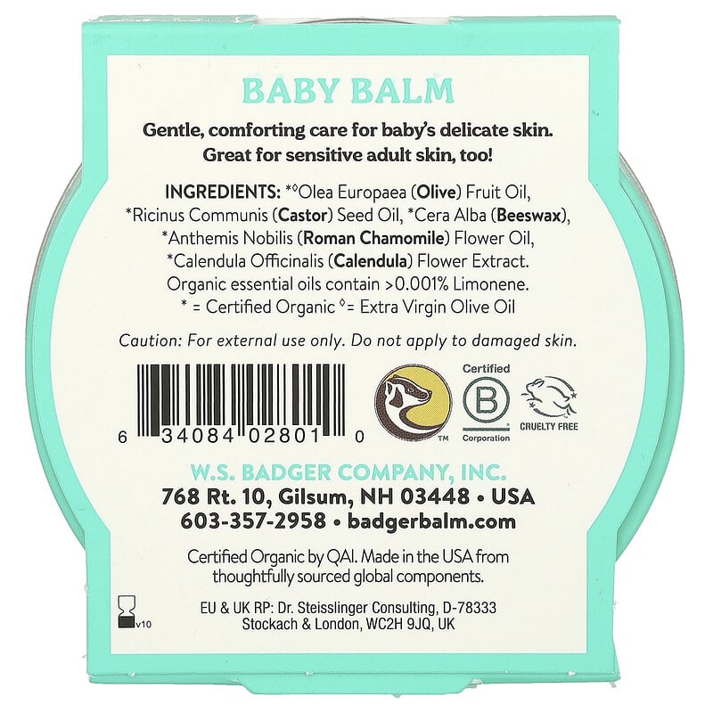 Badger Company, Organic Baby Balm, Chamomile and Calendula, 2 oz (56 g)