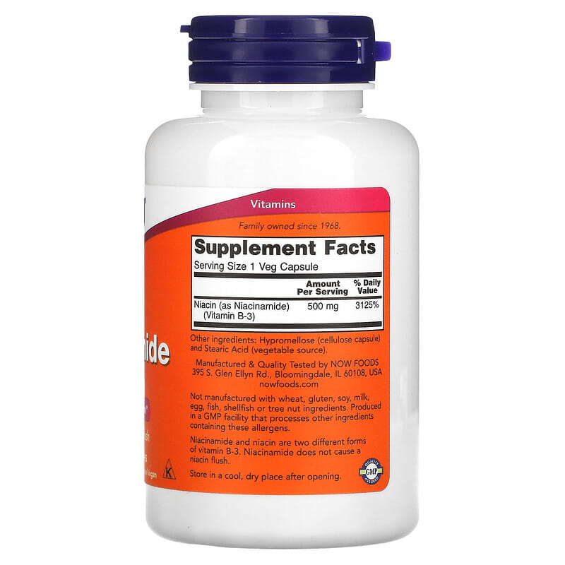 NOW Foods, Niacinamide, 500 mg, 100 Veg Capsules