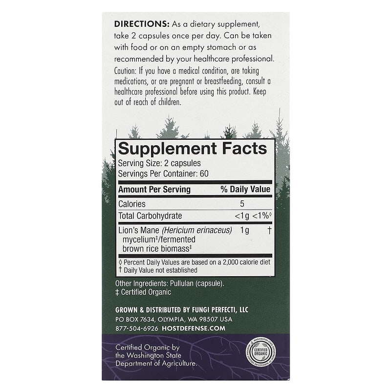 Fungi Perfecti Host Defense, Mushrooms, Lion's Mane, 120 Capsules