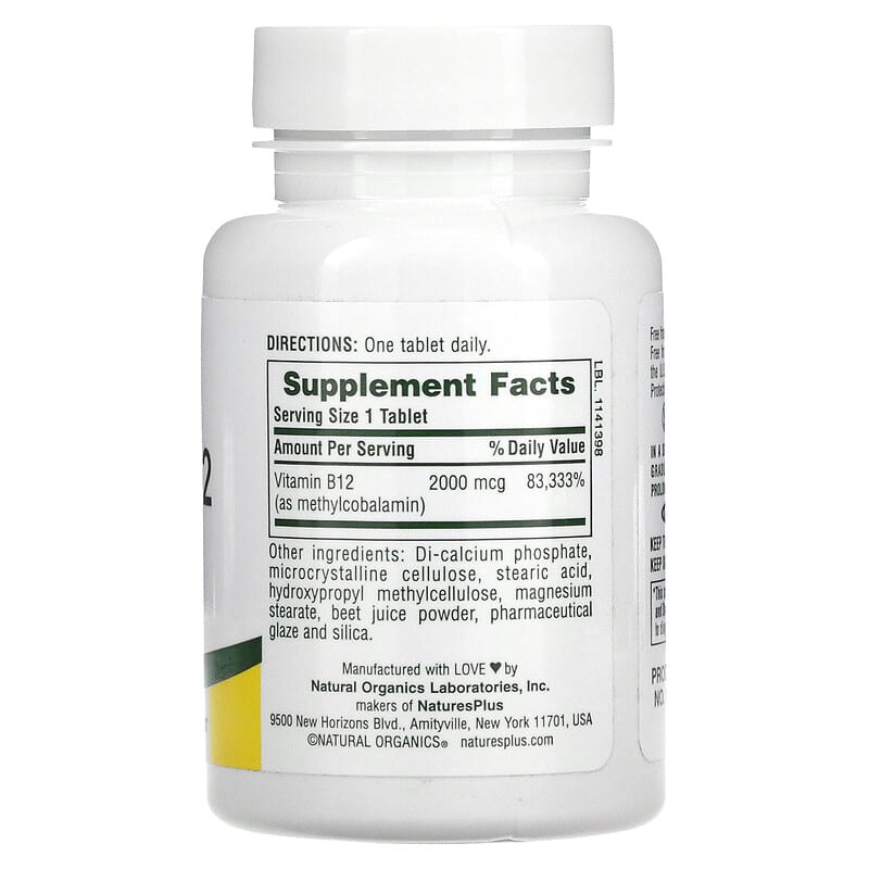 NaturesPlus, Vitamin B12, 2,000 mcg, 60 Tablets