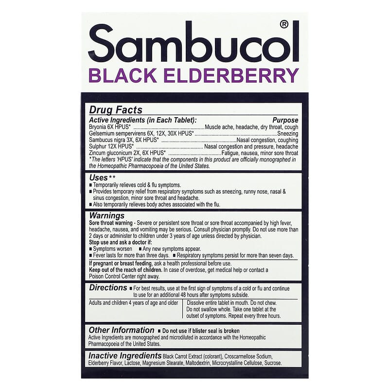 Sambucol, Black Elderberry, Cold & Flu Relief, 30 Tablets