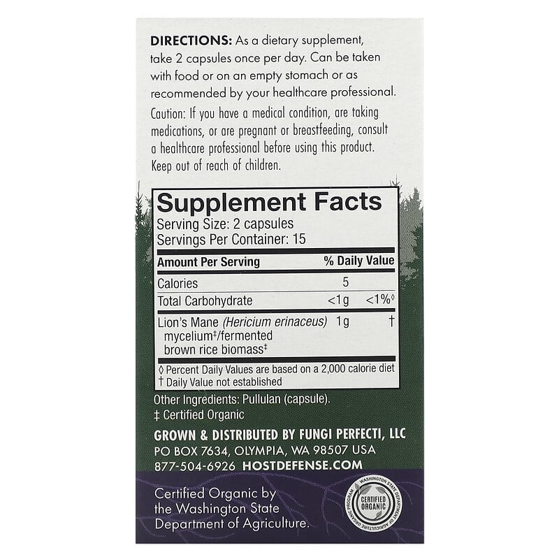 Fungi Perfecti Host Defense, Mushrooms, Lion's Mane, 30 Capsules