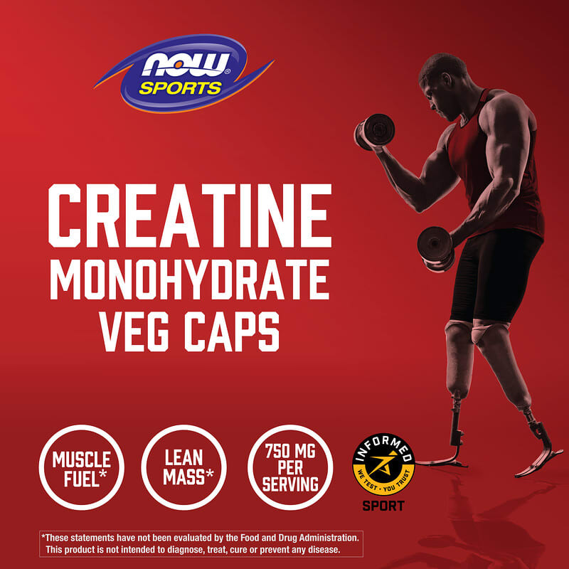 NOW Foods, Sports, Creatine Monohydrate, 750 mg, 120 Veg Capsules