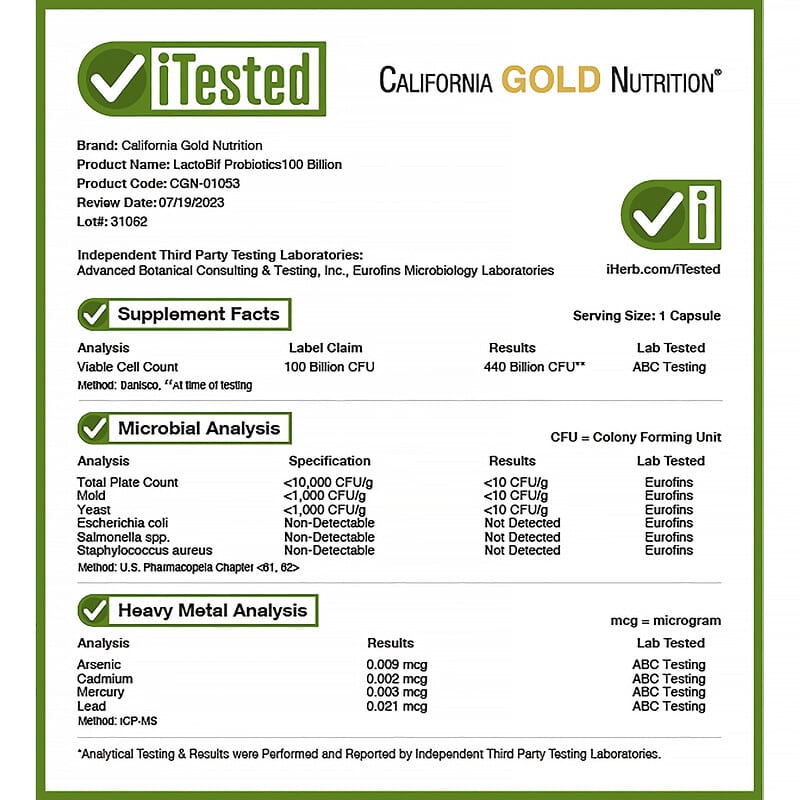 California Gold Nutrition, LactoBif 100 Probiotics, 100 Billion CFU, 30 Veggie Capsules