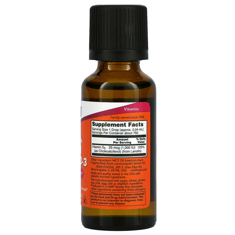 NOW Foods, Liquid Vitamin D-3, Extra Strength, 1,000 IU, 1 fl oz (30 ml)