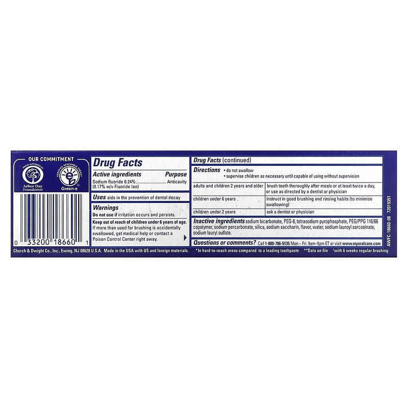 Arm & Hammer, AdvanceWhite, Anticavity Fluoride Toothpaste, Clean Mint, 4.3 oz (121 g)