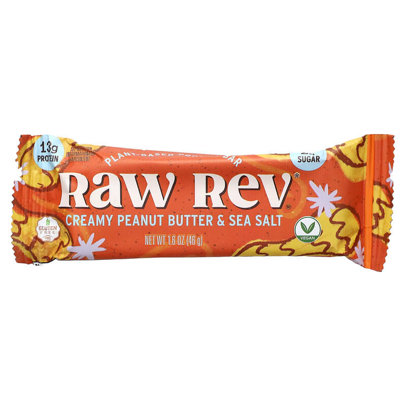 Raw Rev, Plant-Based Protein Bar, Creamy Peanut Butter & Sea Salt, 12 Bars, 1.6 oz (46 g) Each