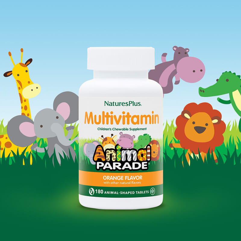 NaturesPlus, Animal Parade, Children's Chewable Multivitamin Supplement, Orange, 180 Animal-Shaped Tablets