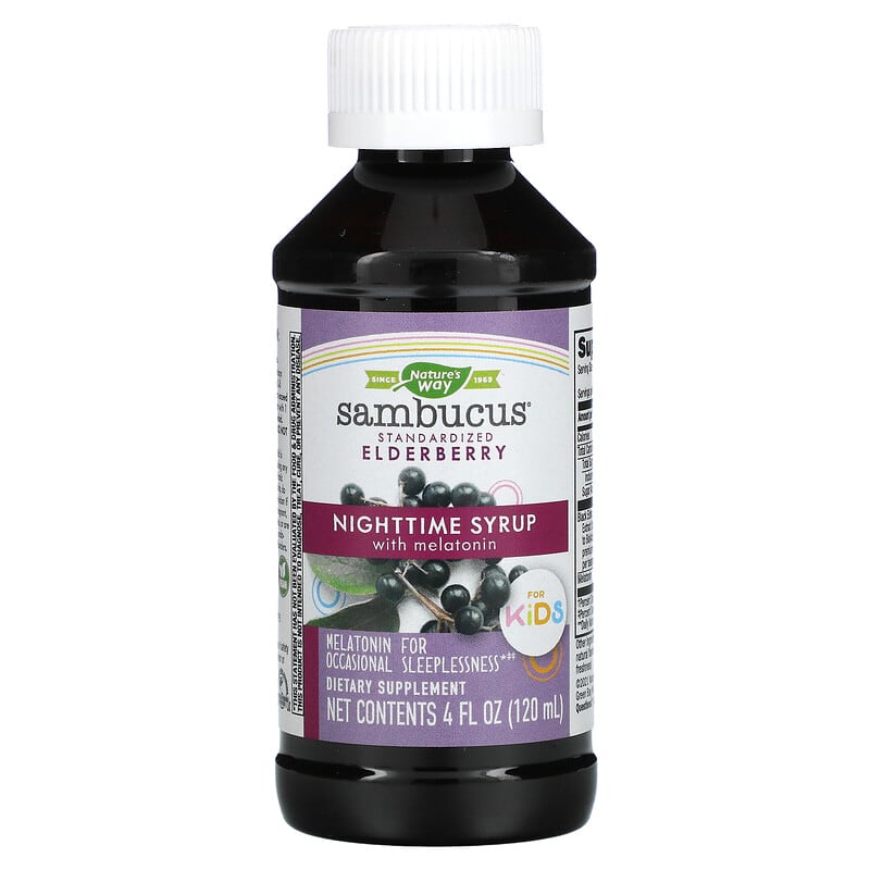 Nature's Way, Sambucus For Kids, Standardized Elderberry, Nighttime Syrup with Melatonin, 4 fl oz (120 ml)