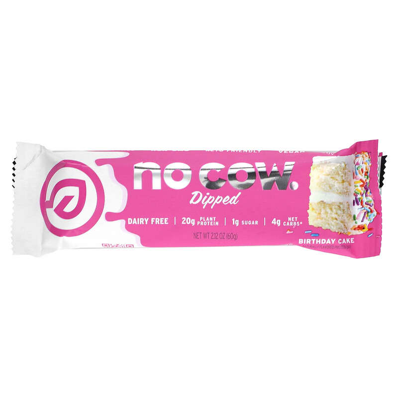 No Cow, Dipped Protein Bar, Birthday Cake, 12 Bars, 2.12 oz (60 g) Each