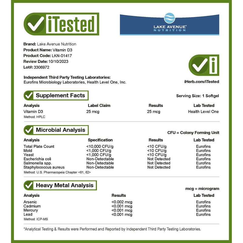 Lake Avenue Nutrition, Vitamin D3, 25 mcg (1,000 IU), 360 Softgels
