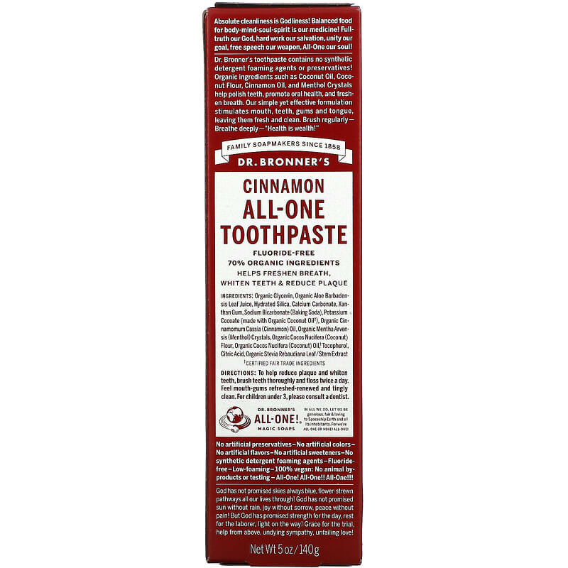 Dr. Bronner's, All-One Toothpaste, Cinnamon, 5 oz (140 g)