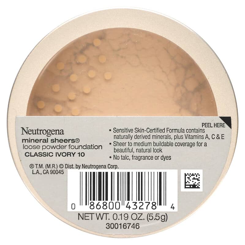 Neutrogena, Mineral Sheers, Loose Powder Foundation, Classic Ivory 10, 0.19 oz (5.5 g)